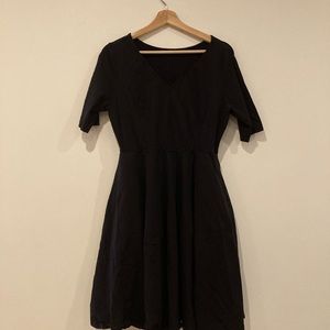 Black fit and flare v-neck dress